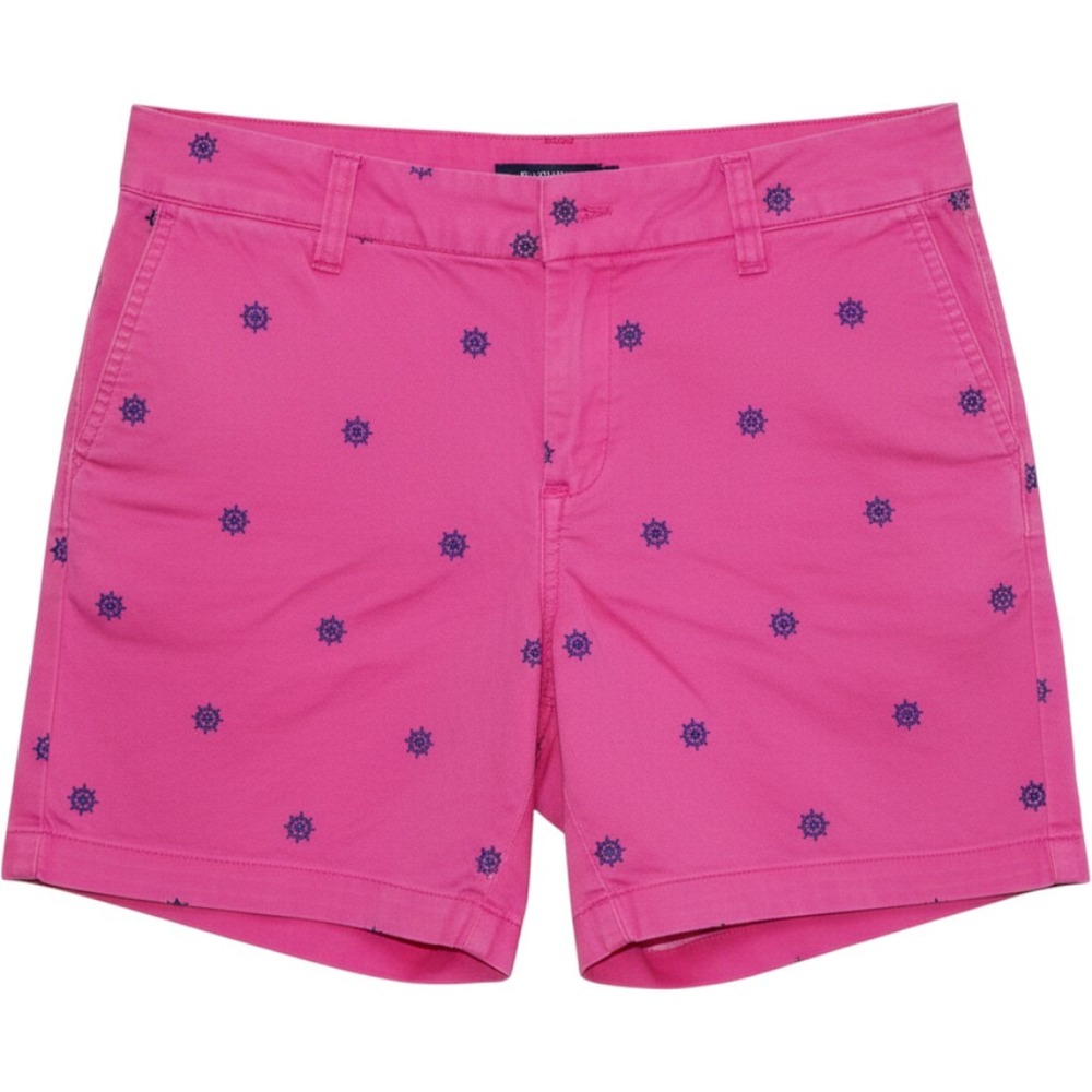 British Khaki Women's Size 10 Pink Nautical Ship Wheel Embroidered Chino Shorts